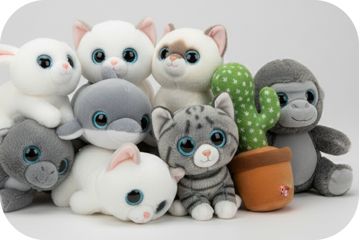 Foto conjunta de todos los peluches